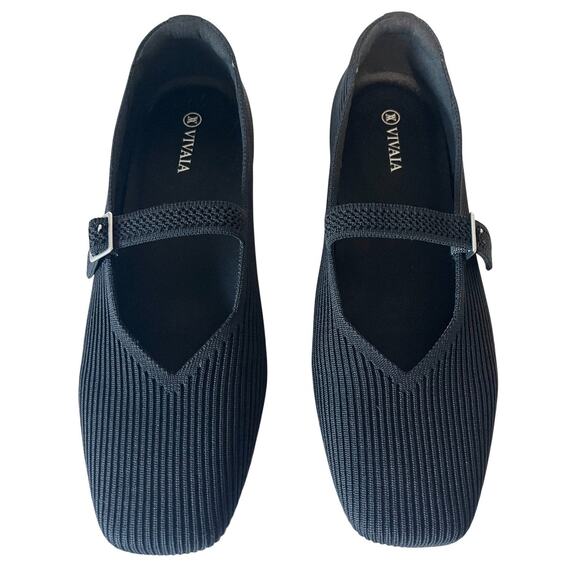Vivaia Margot Mary Jane Flats Black Square Toe Eco Knit Size 42 US Women 10.5 - Picture 2 of 10